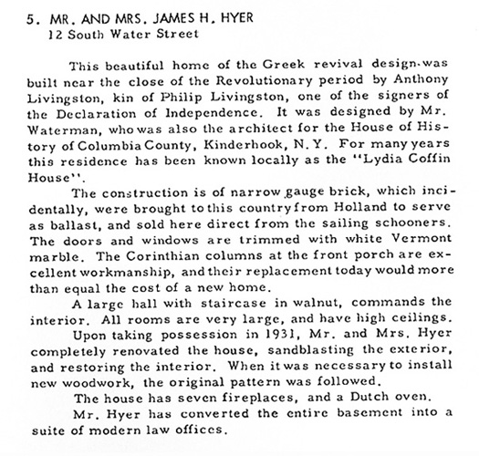 Anthony Rutgers Livingston House Description on Walking Tour Map for Athens' 1955 Sesquicentennial Celebration