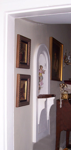 Colonial Revival telephone cubby created from a former rear window in the Anthony Rutgers Livingston House by the Hyer Family in the 1935 renovation.